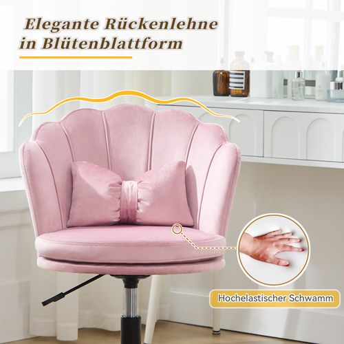 Fauteuil De Coiffeuse Moderne En Velours 55x62x73/83cm, Réglable En Hauteur, Pivotant à 360°, Rose