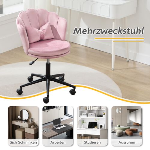 Fauteuil De Coiffeuse Moderne En Velours 55x62x73/83cm, Réglable En Hauteur, Pivotant à 360°, Rose