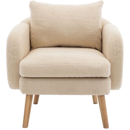 Fauteuil Moderne 71x72x71cm, Canapé Simple, Un Grand Coussin De Dossier, Tissu Teddy, Beige