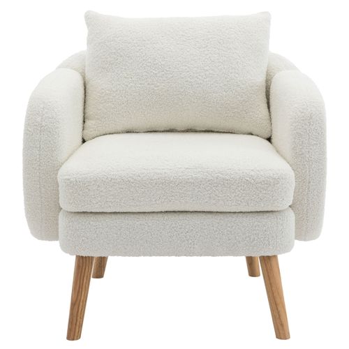 Fauteuil Moderne 71x72x71cm, Canapé Simple, Un Grand Coussin De Dossier, Tissu Teddy, Blanc