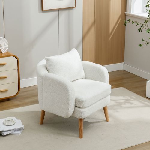 Fauteuil Moderne 71x72x71cm, Canapé Simple, Un Grand Coussin De Dossier, Tissu Teddy, Blanc