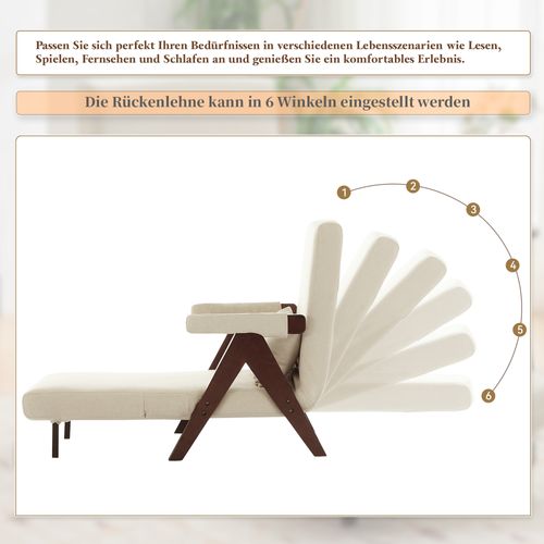 Fauteuil Pliant Rembourré 3 En 1, Avec Dossier Réglable Et Coussin, Beige + Accoudoir Marron