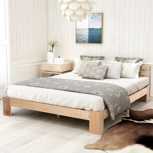 Lit Adulte 140x200 Cm En Bois Avec Tête De Lit Et Sommier – Style Rustique En Pin