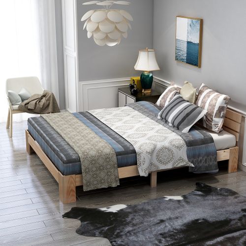 Lit Adulte 140x200 Cm En Bois Avec Tête De Lit Et Sommier – Style Rustique En Pin