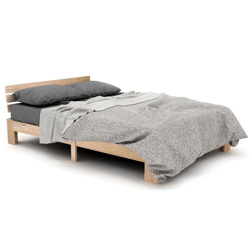 Lit Adulte 140x200 Cm En Bois Avec Tête De Lit Et Sommier – Style Rustique En Pin