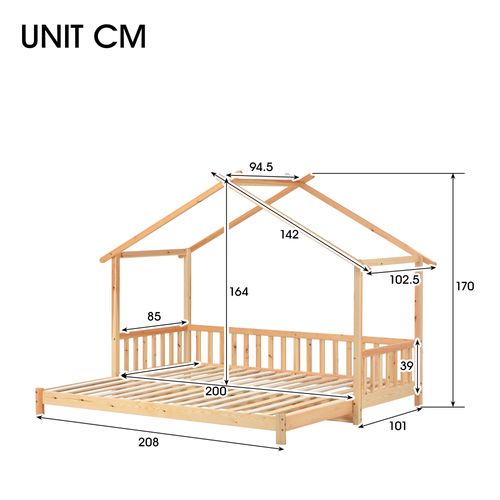 Lit Cabane Extensible En Bois Pour Enfant, 200x90 Cm