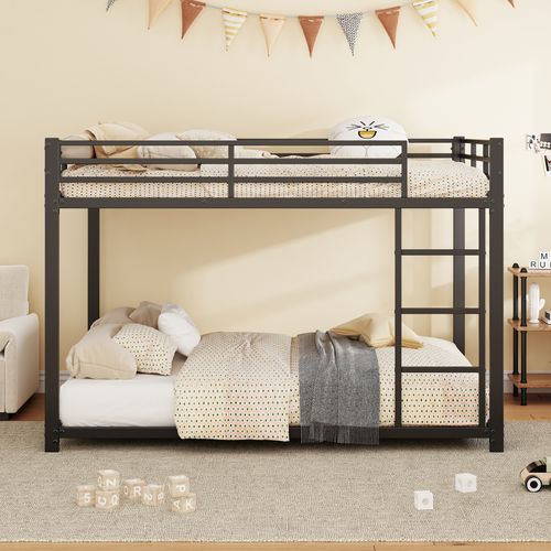 Lit Superposé enfant 140x200 Cm En Métal, Structure Solide Avec Barrière De Sécurité, Noir