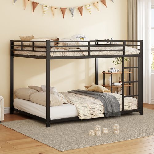 Lit Superposé enfant 140x200 Cm En Métal, Structure Solide Avec Barrière De Sécurité, Noir