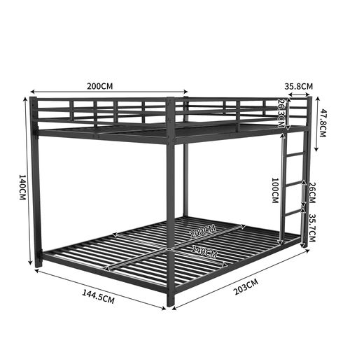 Lit Superposé enfant 140x200 Cm En Métal, Structure Solide Avec Barrière De Sécurité, Noir