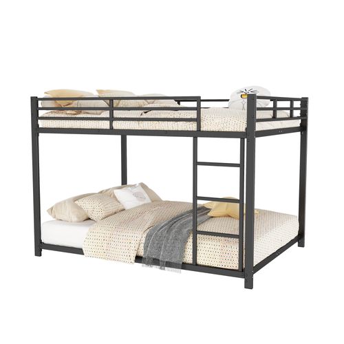 Lit Superposé enfant 140x200 Cm En Métal, Structure Solide Avec Barrière De Sécurité, Noir