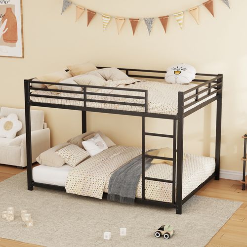 Lit Superposé enfant 140x200 Cm En Métal, Structure Solide Avec Barrière De Sécurité, Noir