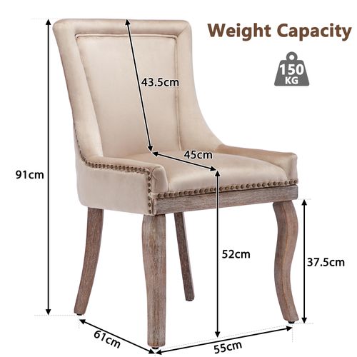Chaises De Salle à Manger De Luxe, Lot De 2, 55 X 61 X 91 Cm, Avec Bordure Cloutée, Beige