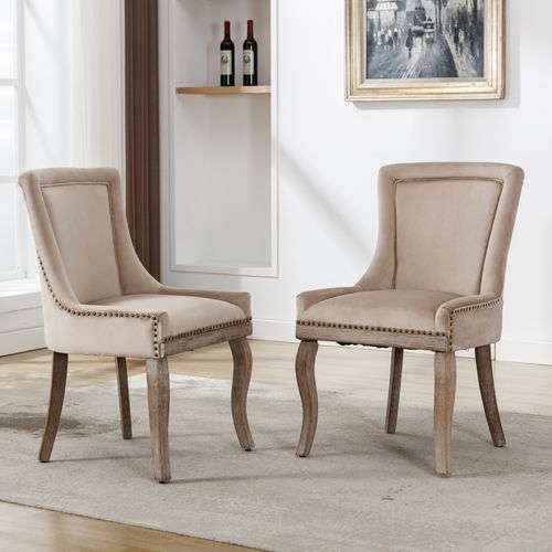 Chaises De Salle à Manger De Luxe, Lot De 2, 55 X 61 X 91 Cm, Avec Bordure Cloutée, Beige