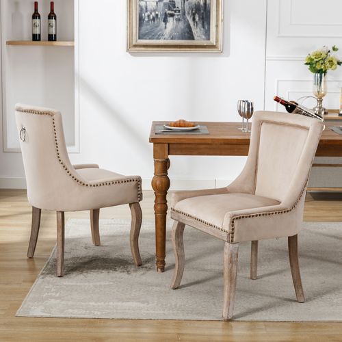 Chaises De Salle à Manger De Luxe, Lot De 2, 55 X 61 X 91 Cm, Avec Bordure Cloutée, Beige