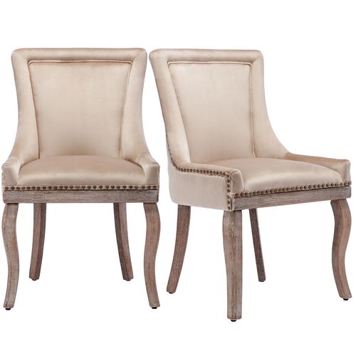 Chaises De Salle à Manger De Luxe, Lot De 2, 55 X 61 X 91 Cm, Avec Bordure Cloutée, Beige