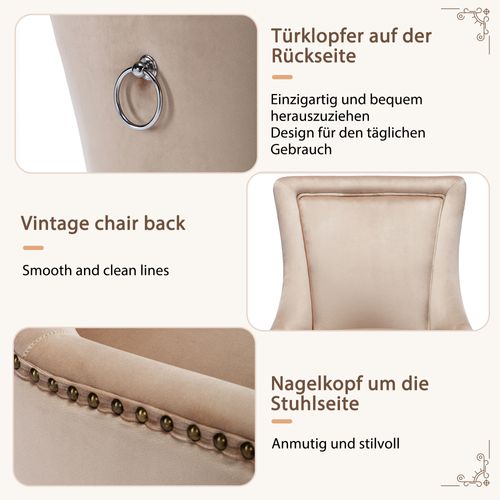 Chaises De Salle à Manger De Luxe, Lot De 2, 55 X 61 X 91 Cm, Avec Bordure Cloutée, Beige