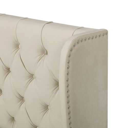 Lit Coffre Lit Adulte Lit Double 140x200cm, Tête De Lit Capitonnée à Oreilles Larges, Velours Beige