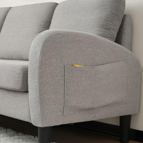 Canapé D'angle Avec Méridienne 3 Places, 166x118x77cm, Coton Et Lin, Gris