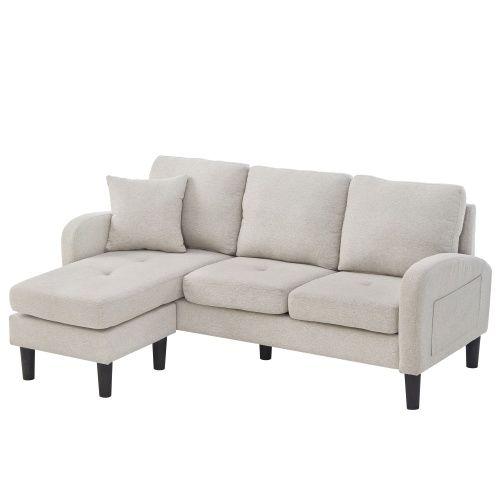 Canapé d'angle méridienne, canapé 3 Places, 166x118x77cm, Coton Et Lin, Beige-gris