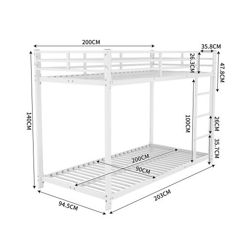 Lit Enfant Superposé 90x200cm, Structure Classique, Métal, Blanc