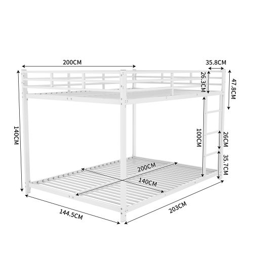 Lit Enfant Superposé 140x200cm, Structure Classique, Métal, Blanc