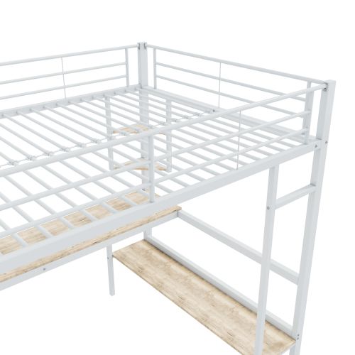 Lit Enfant Mezzanine 90x200cm, Avec Bureau, 4 Étagères Et Bibliothèque, Métal, Blanc