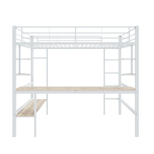 Lit Enfant Mezzanine 90x200cm, Avec Bureau, 4 Étagères Et Bibliothèque, Métal, Blanc