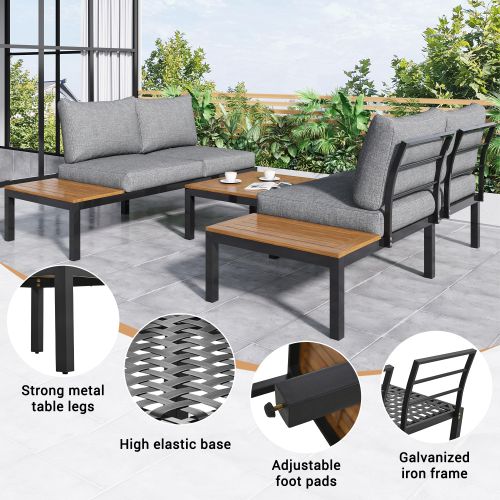 Salon De Jardin 4 Places, 2 Canapés, 1 Table Basse, Bois D'acacia, Gris