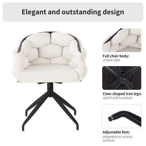 Chaise De Salle à Manger En Velours De Luxe, Lot De 2, 61 X 59 X 77,5 Cm, Pivotante à 360°, Beige