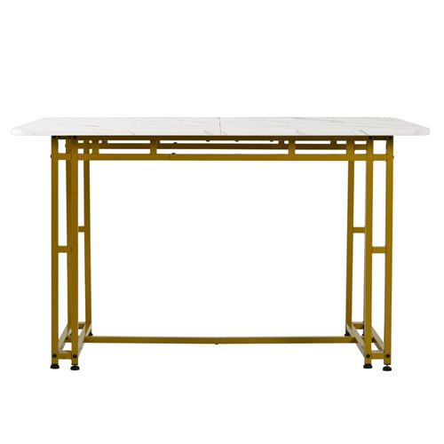 Table à Manger De Luxe Légère 120x70x74cm, Structure En Métal, Couleur Or+blanc