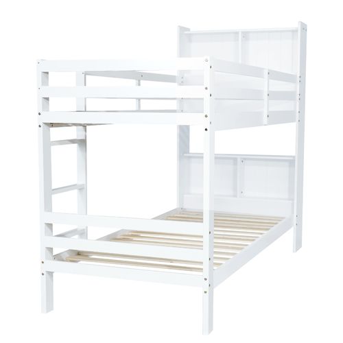 Lit Superposé 90x200 Cm Avec Étagères, Rangement Intégré, En Bois, Blanc