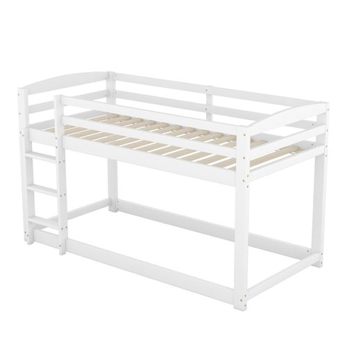 Lit Superposé 90x200 Cm Pour Enfants, Cadre En Bois De Pin, Blanc