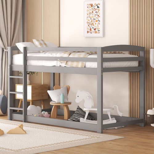 Lit Superposé 90x200 Cm Pour Enfants, Cadre En Bois De Pin, Gris