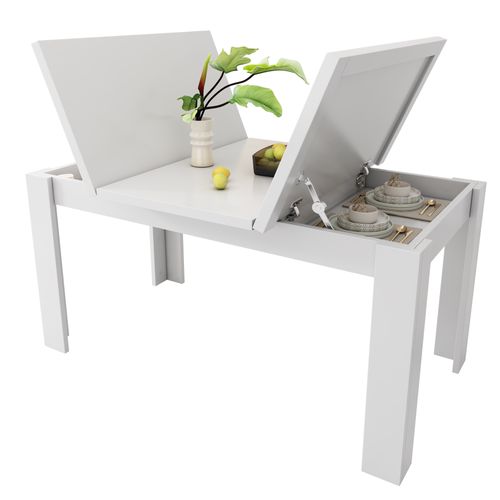 Table à Manger Rectangulaire Simple Et Moderne 120x70x75cm, Avec Fonction De Rangement, Blanche