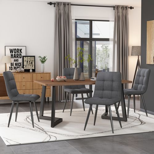 Table à Manger Rectangulaire Moderne 117x68x75cm, Gain De Bois, Mdf, Noyer/noir