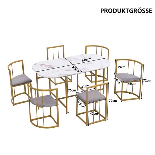 Ensemble De Salle à Manger Moderne 6 Chaises, Cadre En Fer Doré, Blanc/doré