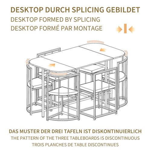 Ensemble De Salle à Manger Moderne 6 Chaises, Cadre En Fer Doré, Blanc/doré