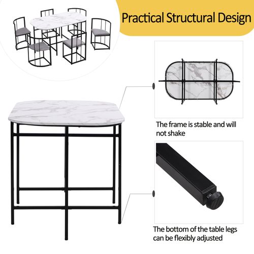 Ensemble De Salle à Manger Moderne 6 Chaises, Cadre En Fer Noir, Blanc/noir