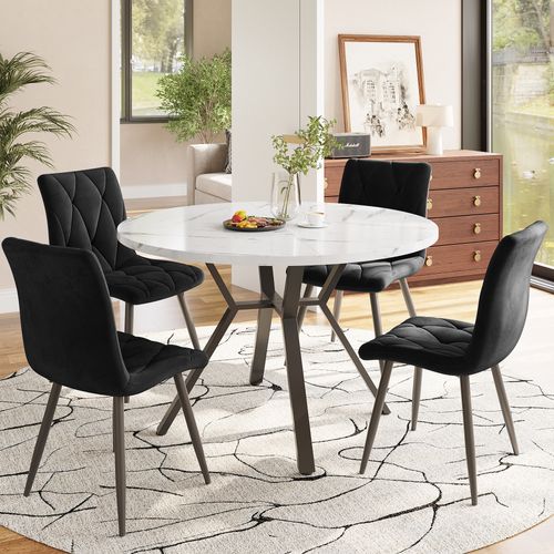 Table à Manger Ronde Moderne Et Simple motif Marbre 100 X 100 X 75 Cm, Blanc/noir