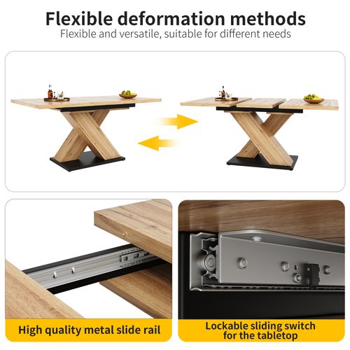 Table à Manger Extensible 158,5x80x75cm, Table à Manger Incurvée Couleur Bois D'origine,