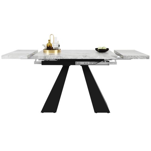 Table à Manger Extensible 99/159x74x77cm, Plateau En Mdf Gris Avec Pieds Colonnes, Noir + Gris