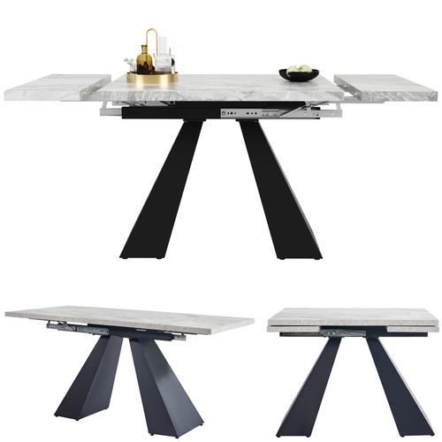 Table à Manger Extensible 99/159x74x77cm, Plateau En Mdf Gris Avec Pieds Colonnes, Noir + Gris