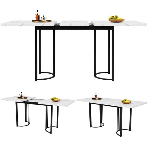 Table à Manger Rectangulaire Extensible 140/179,5x80x75,5cm, Structure En Métal, Noir + Blanc