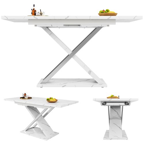 Table à Manger Rectangulaire Extensible 118/157x75x76,4cm, Avec Pieds Croisés, Blanche