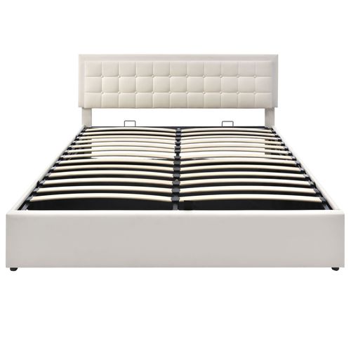 Lit Coffre 180x200 Cm Avec Rangement, Lit Adulte Avec Éclairage LED, En Pu Blanc