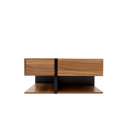 Table Basse Naturelle Avec 4 Tiroirs, Espace De Rangement En Dessous. 78 X 78 X 36 Cm