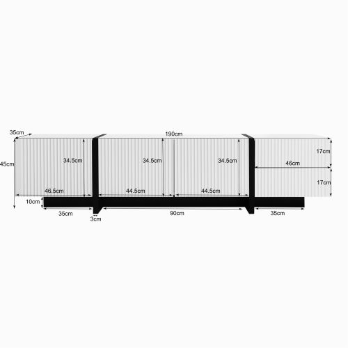 Meuble TV Avec 3 Portes Et 2 Tiroirs, 190 Cm De Long, En Mdf Et Pb, Blanc