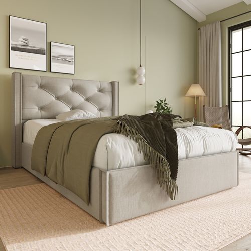 Lit Coffre Enfant 90x200 Cm, Lit Rembourré Avec Espace De Rangement, Gris Clair