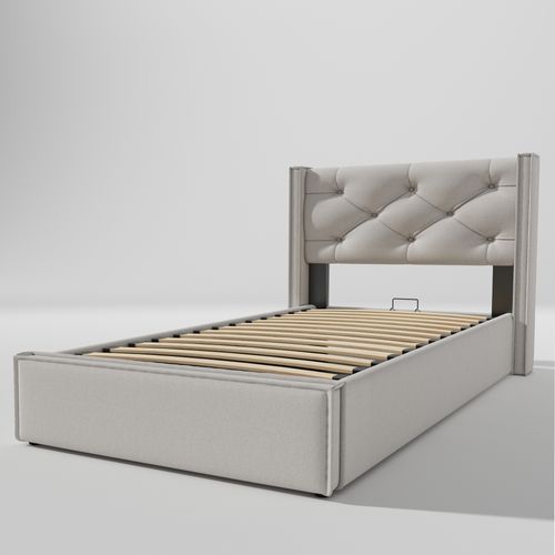 Lit Coffre Enfant 90x200 Cm, Lit Rembourré Avec Espace De Rangement, Gris Clair