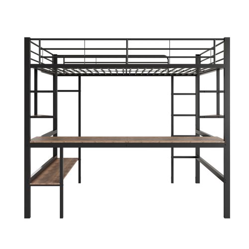 Lit Mezzanine Enfant 90x200cm Avec Bureau Et Étagère De Rangement, Métal, Noir